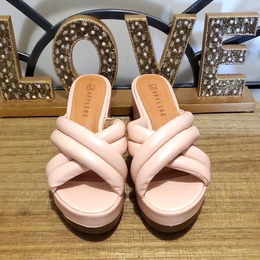 Offline Womens Made in Brazil Pink Slip On Platform Wedge Sandals Sz 9 Mules